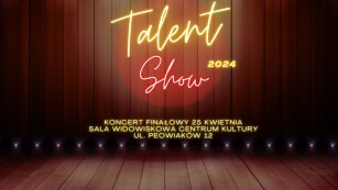 Neonowy napis na tle zdjęcia sceny Talent Show 2024